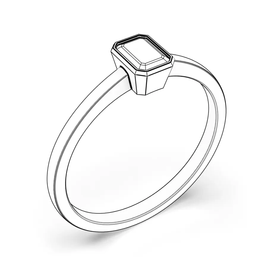 Pierścionek zaręczynowy Pure: białe złoto, diament w szlifie szmaragdowym